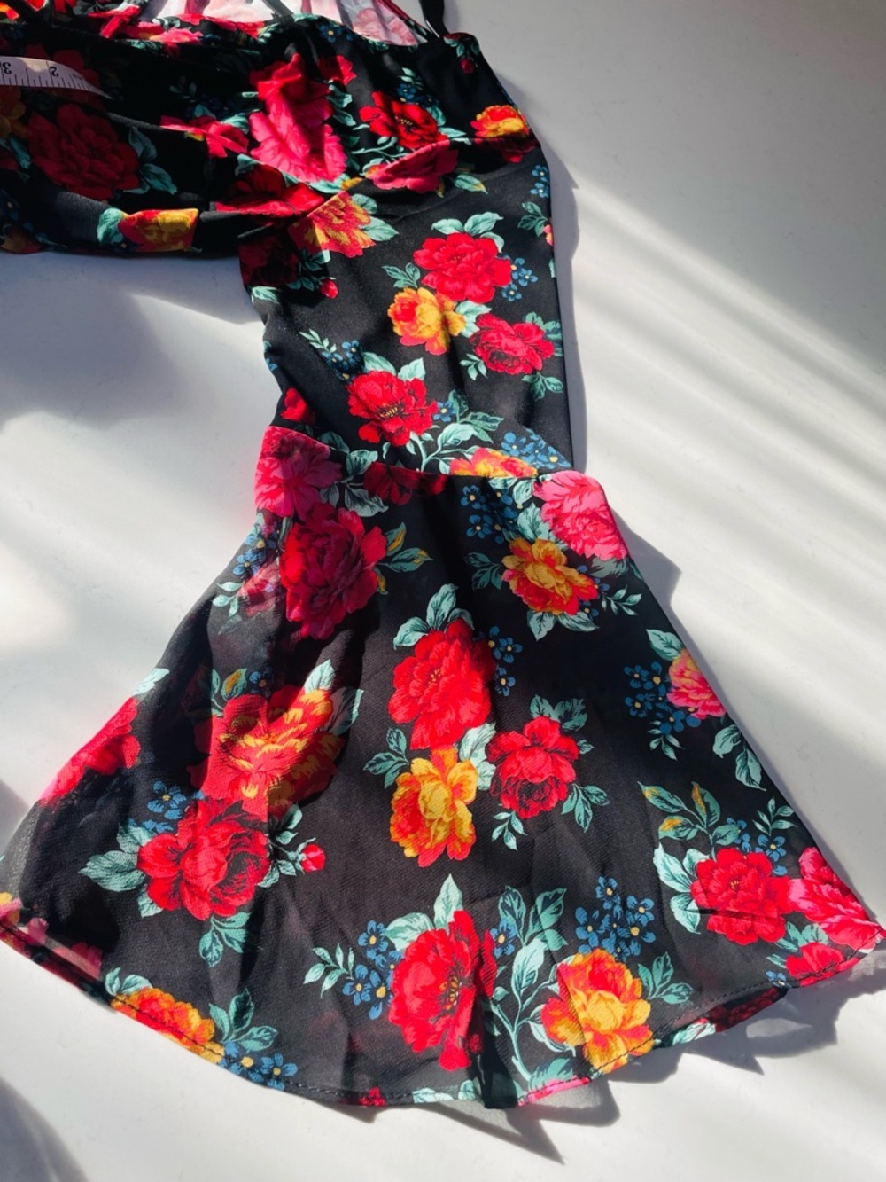 Torrid MINI CHIFFON AND STUDIO
KNIT SURPLICE
DRESS Black Floral Dress - Picture 12 of 17